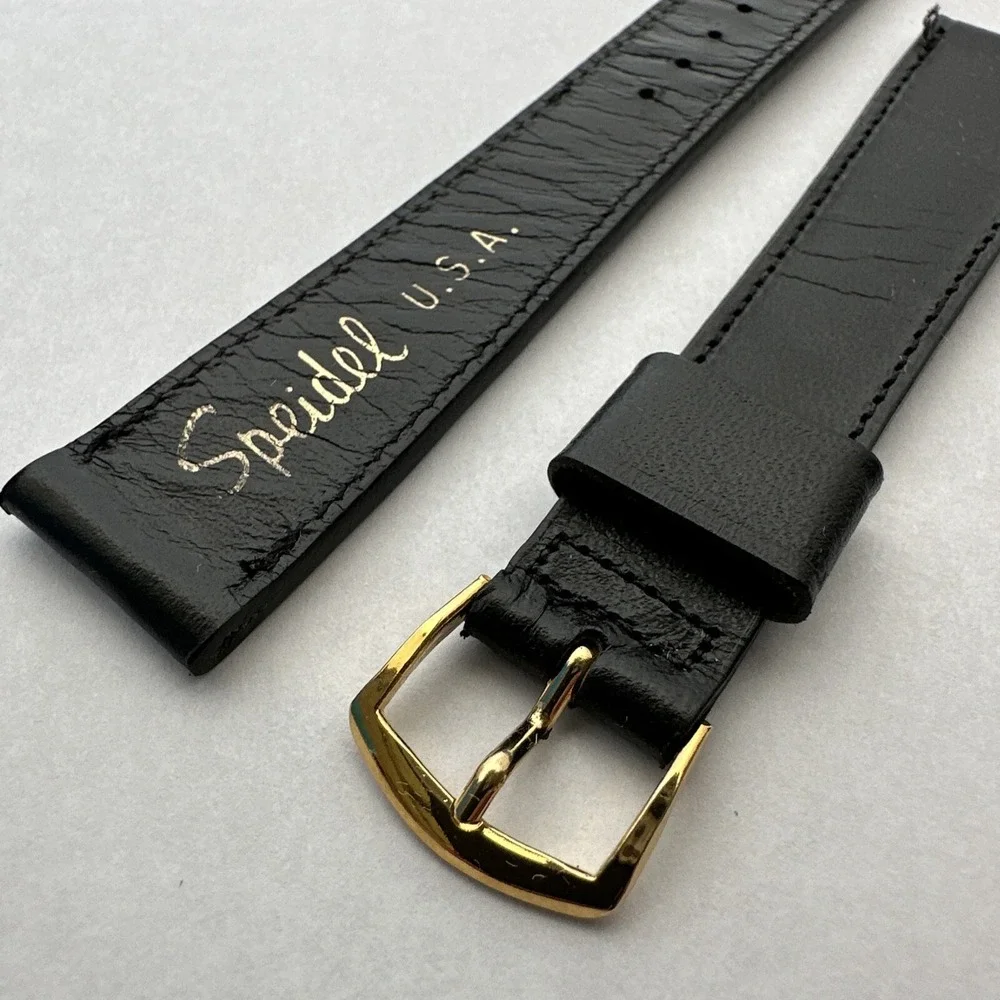 Speidel USA Vintage Black Genuine Cowhide Saddle Leather Watch Strap 3/4‎ L Gold